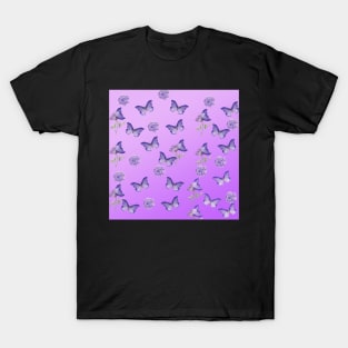 Purple Butterfly and Flower Pattern T-Shirt
